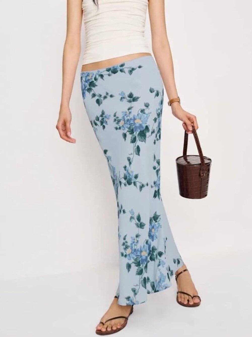 Reformation Layla Midi Skirt Fresh Air Blue Floral 8